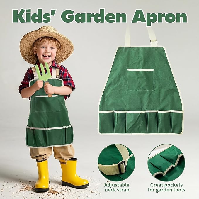 Kids Gardening Tools Set, Garden Toys w/Wooden Handle Alloy Rake,Fork,Trowel, Watering Can,Gloves,Tote Bag,Plant pots, DIY Bookmark Kits, Spring Summer Toy Outdoor Gift for Toddler Boy Girl