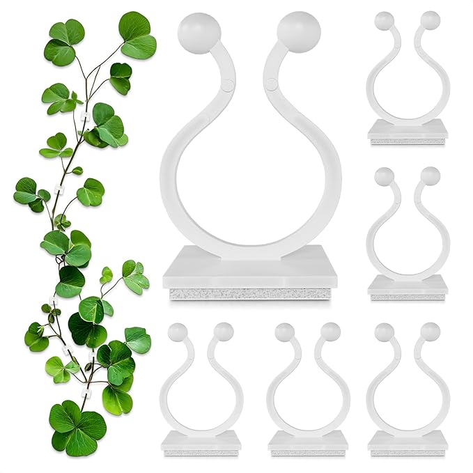 100Pcs Clear Plant Clips for Climbing Plants Indoor - White & Flexible Climbing Plant Wall Clips for Vines Organize - Universal Size Vine Clip Set with Sticky Mount, Easy Installation & Strong Grip
