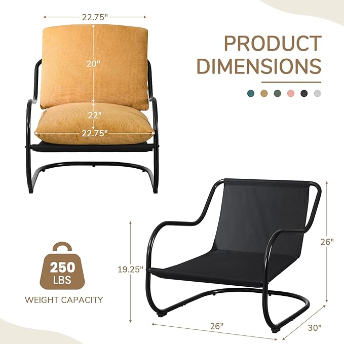 Peace nest Comfy Accent Chair Modern Living Room Bedroom Armchair with Mental Frame Comfortable Shredded Foam Cushion for Balcony Lounge Reading Meeting Room Yellow