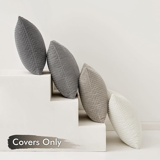 MIULEE Timeless Neutral Pillow Covers 18x18 Inch Set of 4 Mid Century Modern Grey Throw Pillows Rustic Corduroy Couch Pillowcases Nordic Home Decor for Sofa Living Room Bed