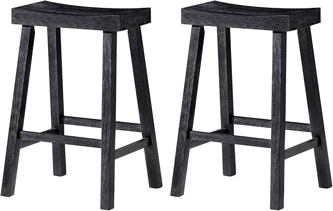 Maven Lane Kitchen Bar Stool, Modern Farmhouse Wood Counter Barstool, Kitchen Island Stool, Counter Height Bar Stools for Kitchen, Wide Seat Backless Bar Stools, Vincent 26", Antiqued Black, Set of 2