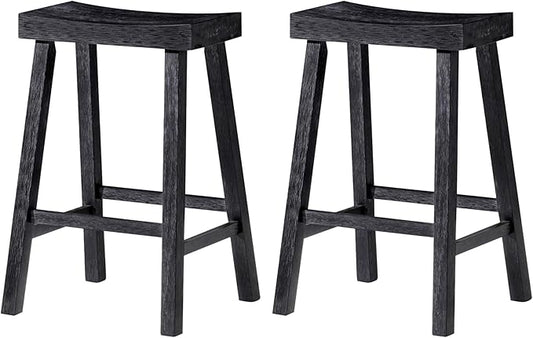 Maven Lane Kitchen Bar Stool, Modern Farmhouse Wood Counter Barstool, Kitchen Island Stool, Counter Height Bar Stools for Kitchen, Wide Seat Backless Bar Stools, Vincent 26", Antiqued Black, Set of 2
