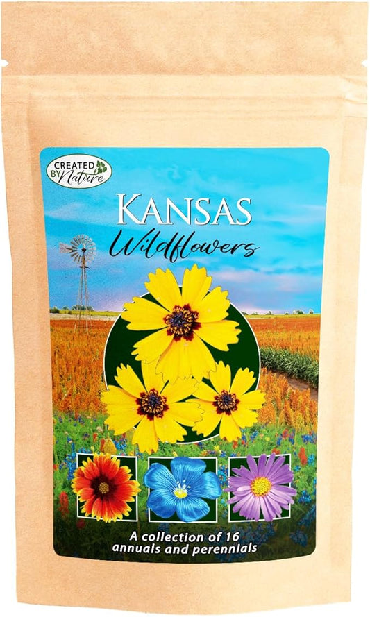 Created By Nature Kansas Wildflower Seed Mix, 16 Flower Varieties, 40,000 Seeds