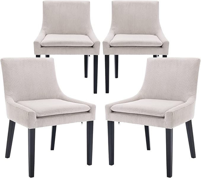 COLAMY Modern Dining Chairs Set of 4, Upholstered Corduroy Accent Side Leisure Chairs with Mid Back and Wood Legs for Living Room/Dining Room-Beige