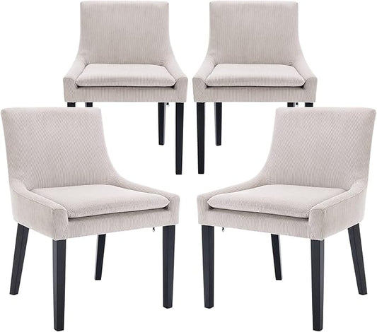 COLAMY Modern Dining Chairs Set of 4, Upholstered Corduroy Accent Side Leisure Chairs with Mid Back and Wood Legs for Living Room/Dining Room-Beige