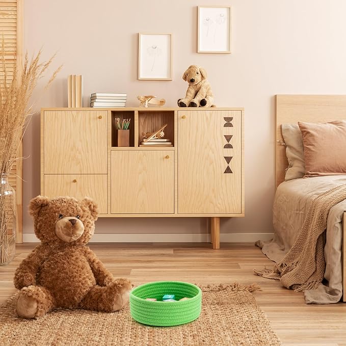 Small Shelf Storage Baskets for Organizing, 6 Pack Round Cotton Rope Bins, Decorative and Cute Woven Baskets for Bedroom and Closet, Key Tray Bowl, Home Decor Countertop Organizer (Rainbow)