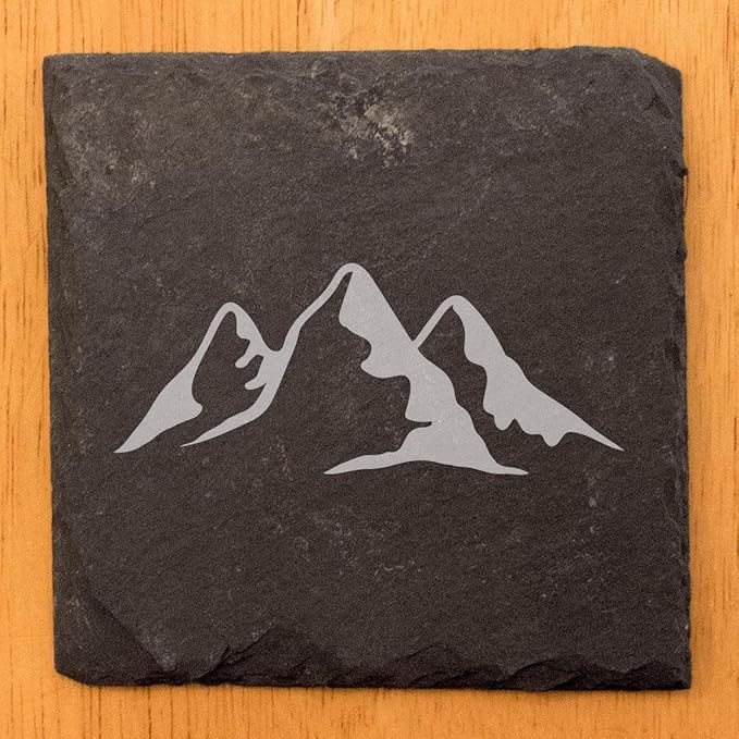 Mountain Majesty Slate Coasters with Stunning Mountain Scene Design - Perfect for Home and Office Decor and Protection of Surfaces, Available in Square or Round Coasters - Square Slate - Set of 8
