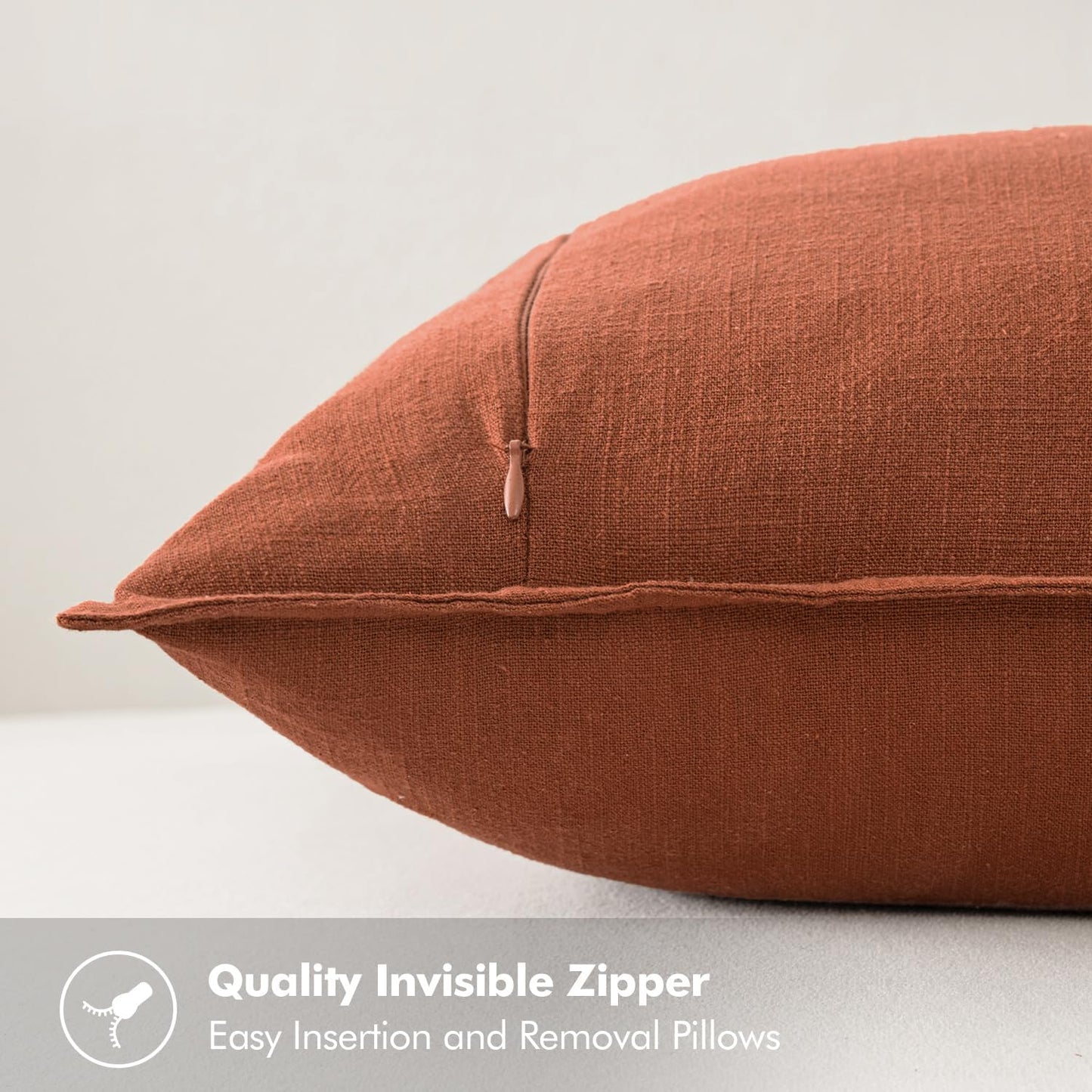 MIULEE Fall Decorative Linen Euro Sham Pillow Covers 24x24 Rust Boho Farmhouse Neutral Couch Throw Pillows for Bed Pack of 2 Accent Modern Pillowcase Summer Sofa Livingroom Home Decor