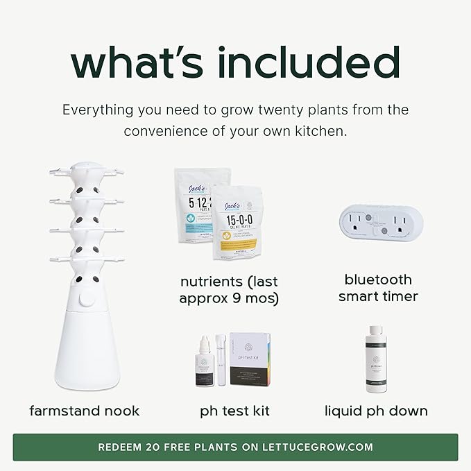 Farmstand Nook 4ft.7” Vertical Hydroponic Garden Tower - Self-Watering, Vertical Hydroponic Tower with LED Grow Lights, 20 Live Seedlings, Smart Timer - Indoor Vertical Growing Tower