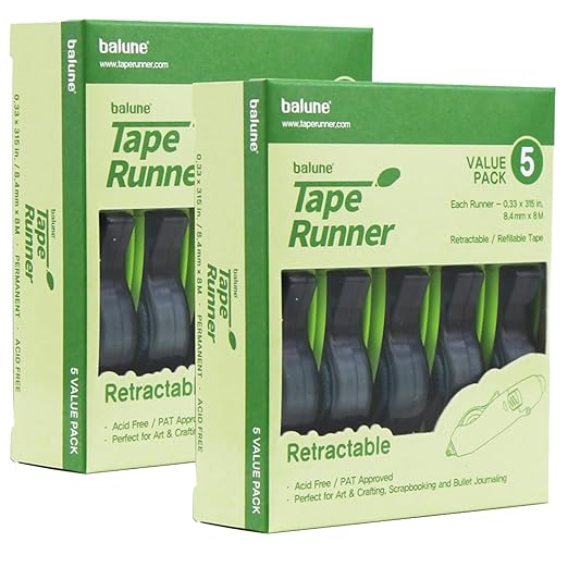 Tape Runner - Double Sided Adhesive with Dispenser Roller Included - Acid Free, Sticky, Transparent - Ideal for Scrapbooking, Crafts & More - Retractable (315 inches per Cartridge), 10 Cartridges