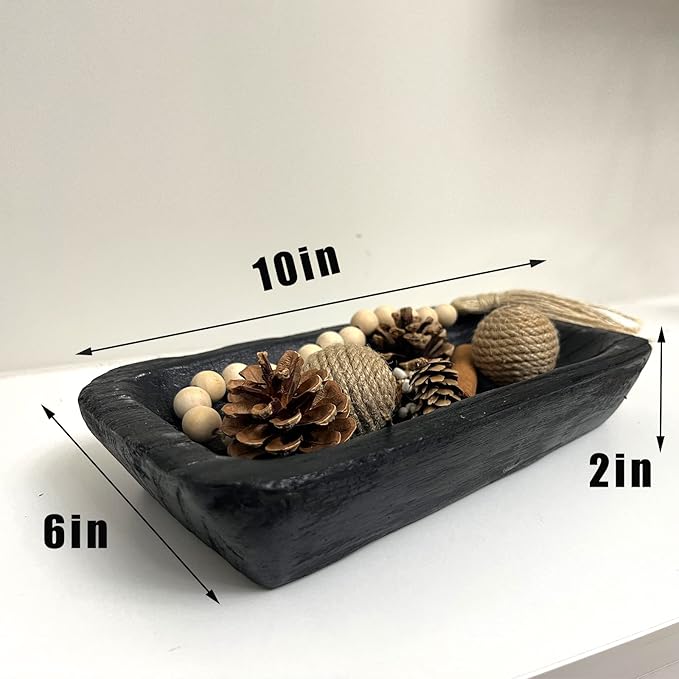 Wooden Dough Bowl Decor, Vintage Wooden Bowl Hand Carved Home Decor for Dining Table Center, Living Room, Kitchen Decor. (10inch black)