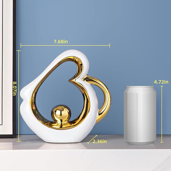 Gold Decor Coffee Table Sculpture, Modern Ceramic Statue, White Sculpture Heart Shape, Entry Table Decor, Living Room Table Centerpiece Ornament, Abstract Art Sculptures Home Decor