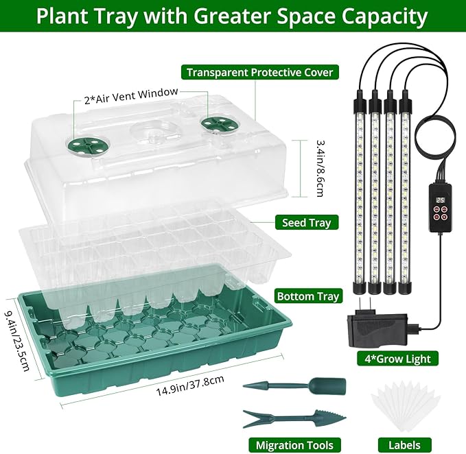 Sondiko Seed Starter Tray with Grow Light, Intelligent Display Digital Controller, 80 Cells Seed Starter Kit with Humidity Dome, Adjustable Brightness Indoor Plants Germination Kit(2 Pack)