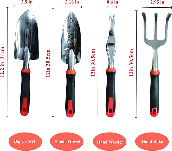 Garden Tools Set, 5 Piece Aluminum Hand Tool Kit with Ergonomic Handle, Heavy Duty Gardening Tools Include Hand Trowel, Transplant Trowel, Hand Rake, Weeder and Shears (Orange)