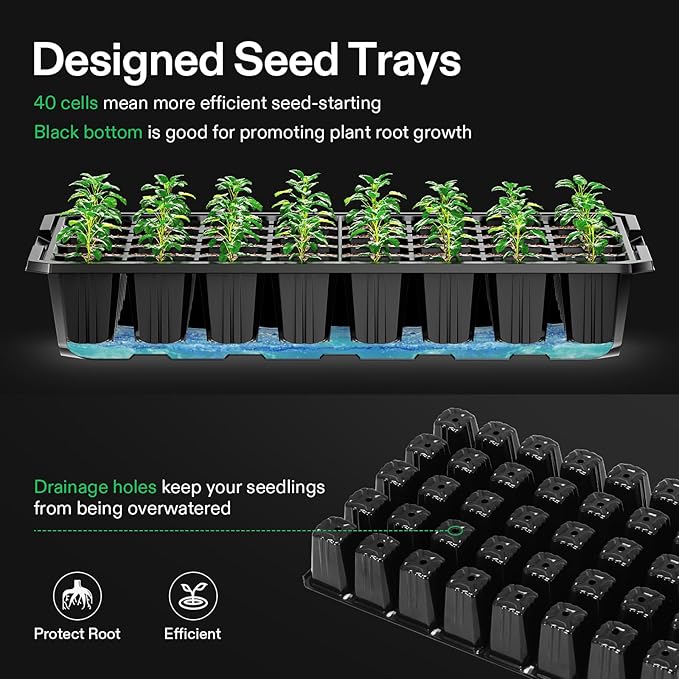 VIVOSUN 6-Pack Seed Starter Trays, 240-Cell Seed Starter Kit with 2 Set of LED Lights, 3.6" Higher Cover, Adjustable Vents, Drainage Holes, Green Propagation Tray for Planting Seed, 40 Cells x 6 Packs