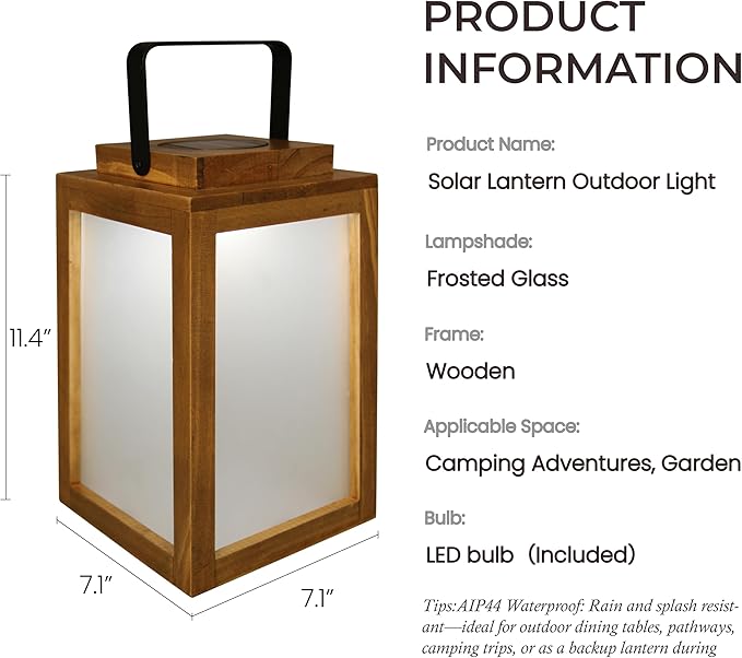 ALOADECOR H11 Farmhouse LED Solar Lantern with Wood Farm and Frosted Glass Panl Ourdoor Garden Decorative Hanging Lanterns for Outside Camping