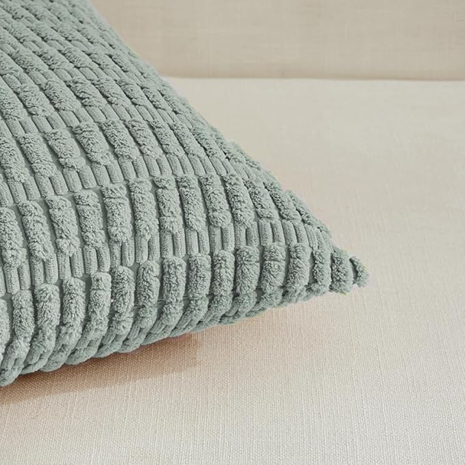Fancy Homi 2 Packs Grey Blue Decorative Throw Pillow Covers 18x18 Inch for Living Room Couch Bed Sofa, Soft Striped Corduroy Square Cushion Case 45x45 cm, Rustic Farmhouse Boho Home Decor