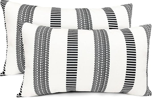 Decorative Throw Pillow Covers Set of 2 Black Boho Striped Pillow Covers 12x20 Inch Throw Pillow Cover Linen Pillowcase Farmhouse Outdoor Pillow Covers for Couch Sofa Bed Living Room