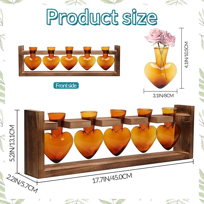 Plant Terrarium Hanging Propagation Stations Gift for Women Plant Lover air Plant Holder with Wooden Stand Heart Glass
