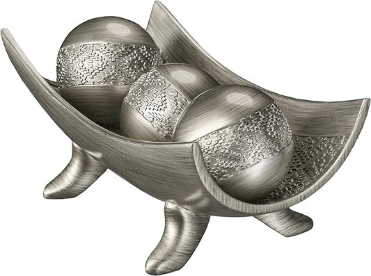 Creative Scents Dublin Silver Centerpiece Bowl With 3 Matching Orbs – Coffee Table Decor with Sphere Balls for Living Room Dining Room Table - Decorations for Home Decor - Mantle House Decor
