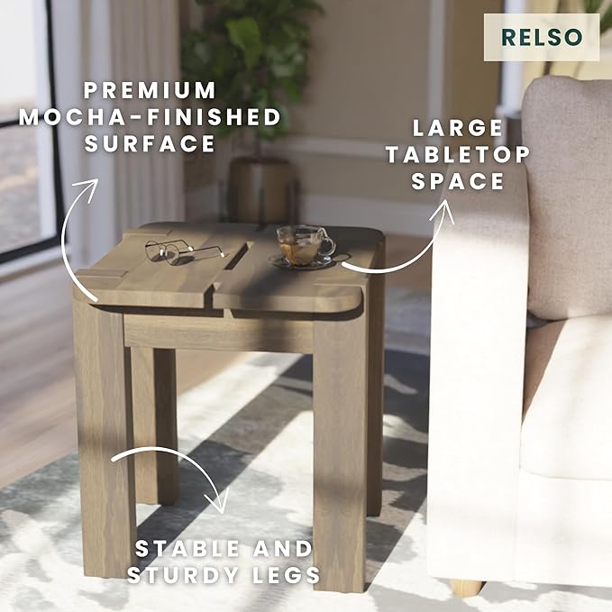 Mocha Mango Wood Accent Table - Handcrafted Coffee Finish Side Table for Living Room, Bedroom, Entryway, Patio, Pool | Small Sofa Shelf, Plant Stand, Nightstand | Outdoor & Indoor use | Easy Assembly