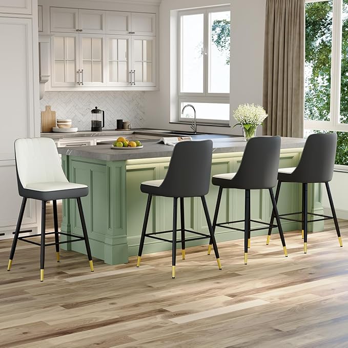 27" Bar Stools Set of 4 - Counter Height Bar Stools Set of 4,Faux Leather Kitchen Island Stools with Sturdy Chrome Metal Leg,Counter Height Stools with Backs,Easy to Assemble