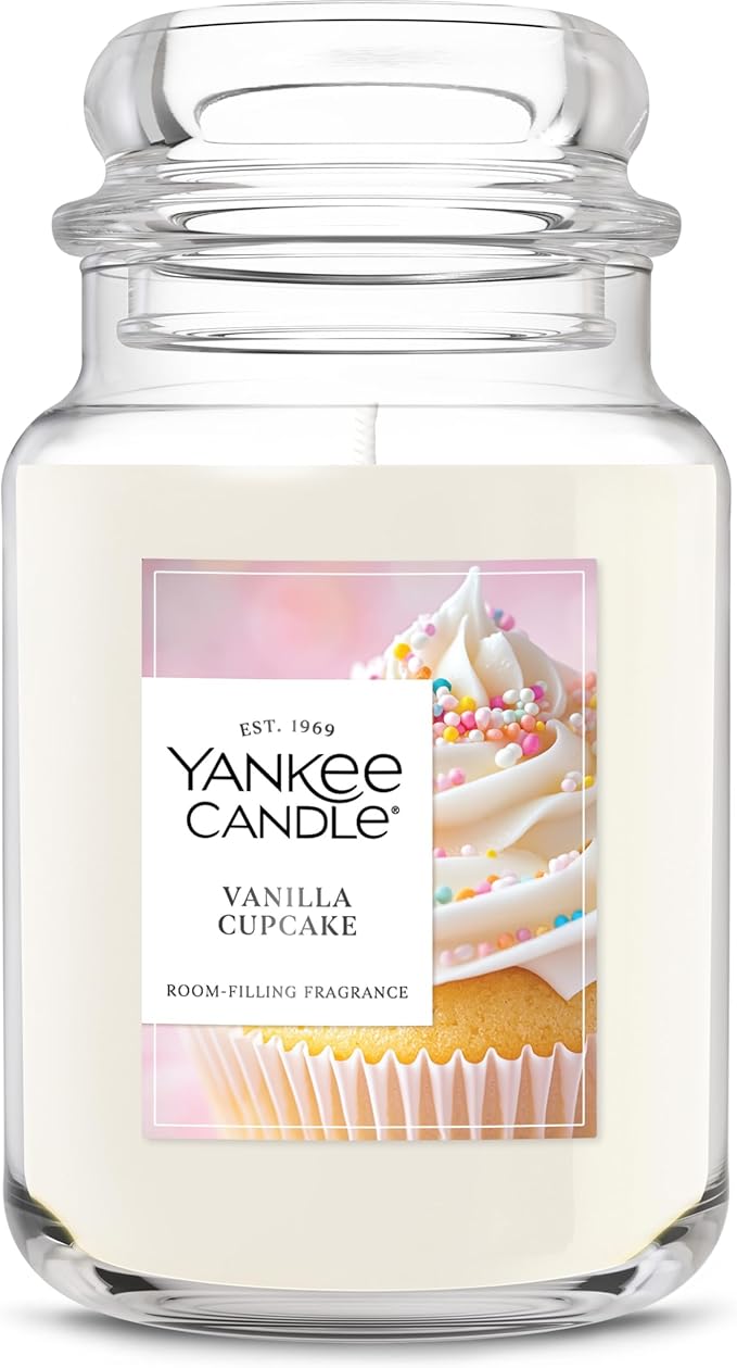 Yankee Candle Large Jar Scented Candle with up to 150 Hour Burn Time, Premium Plant Wax Blend for Consistent Burn, 22 oz Jar Candle with Room Filling Fragrance, Vanilla Cupcake