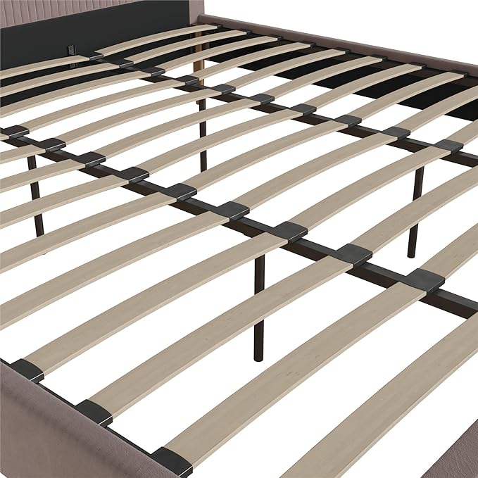 Mr. Kate Daphne Upholstered King Bed Frame with Headboard, Modern Platform Velvet King Bed Frame, Blush Velvet