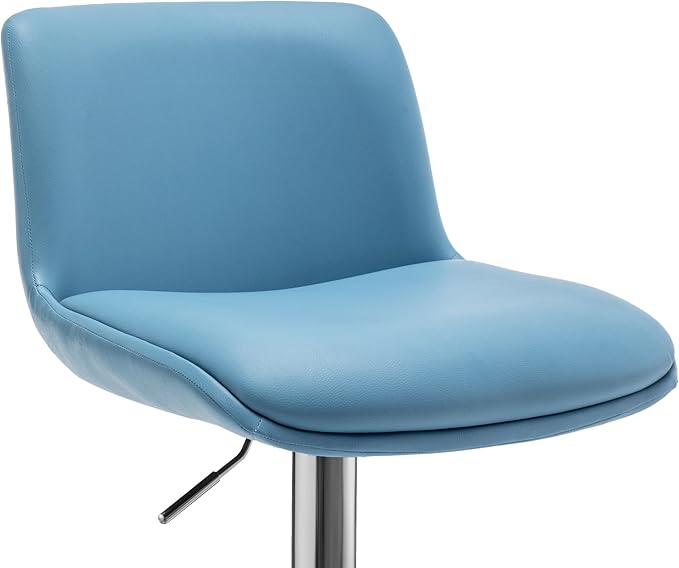MINCETA Bar Stools,Modern Upholstered Swivel Stool with Back for Bar and Counter-Height, Adjustable Height 24" to 34",Set of 3,PU in Blue