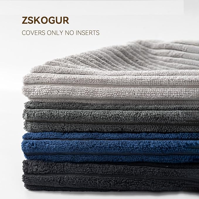 Decorative Throw Pillow Covers 20x20 Inch Set of 4 for Boho Living Room Farmhouse Home Decor, Spring Pillow Covers for Couch Bed, Soft Corduroy Striped Patchwork Cushion Cases, Cool Colors