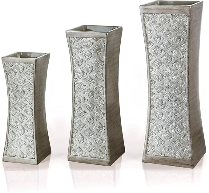 Creative Scents Dublin Silver Vases Set of 3 - Centerpieces for Dining Room Table, Decorative Vases Home Decor Accents for Living Room, Bedroom, Kitchen, Coffee Table Decor - Packaged in Gift Box