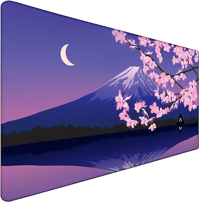 Large Extended Gaming Mouse Pad with Stitched Edges, Non-Slip Waterproof Rubber Base Mouse Pad for Office, Computer, Laptop and Home Mousepad 31.5 x 15.7 Inch, Janpanese Sakura