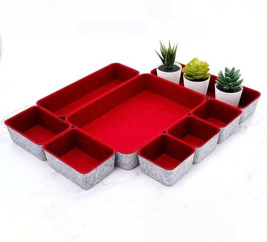 Welaxy Desk Drawer organizers tray Felt storage bins office Sleek Minimalist Lifestyle chic aesthetics room décor for dorm closet decluttering 8-piece (Burgundy)