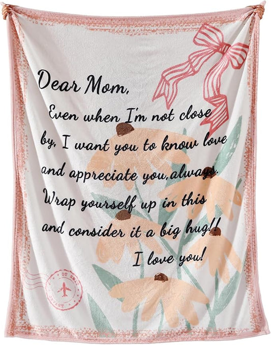 Geniospin Throw Blanket for Mom Birthday Gifts from Daughter Son, Dear Mom Blanket for Christmas, Super Soft Flannel Throw Blanket for Couch Bed Sofa, Warm and Cozy