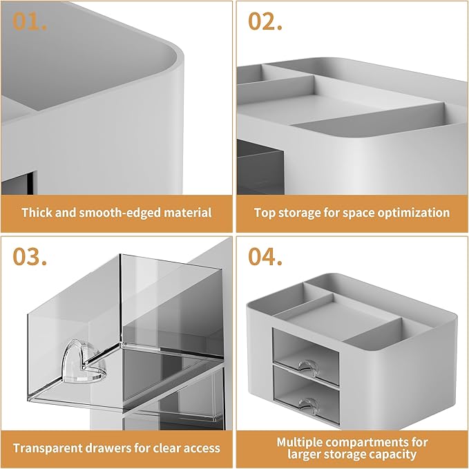 Marbrasse Pen Organizer with 2 Drawer, Multi-Functional Pencil Holder for Desk, Desk Organizers and Accessories with 5 Compartments + Drawer for Office Art Supplies (Grey)