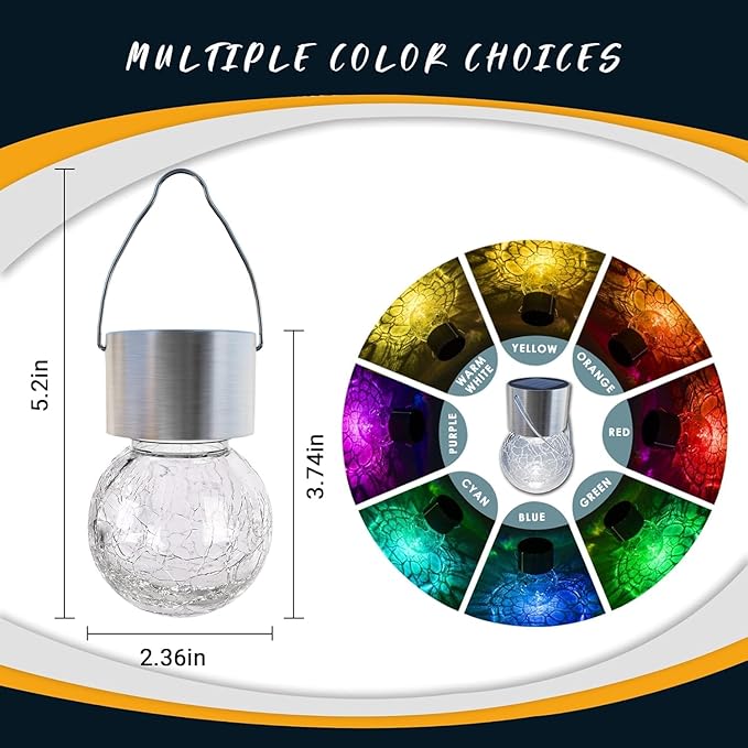 GIGALUMI Solar Lights Outdoor Waterproof ,12 Pack Solar Hanging Lights Garden Decor,Gifts for Women Mom Grandma,Christmas Outdoor Lantern Cracked Glass for Yard, Fence, Tree(Color Changing)