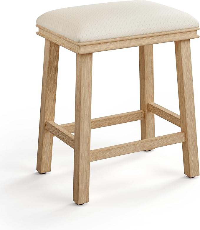 PHI VILLA Bar Stools - Solid Wood Legs Counter Height Barstools with Upholstered Saddle Seat, 24 inch Kitchen Counter Island Stools