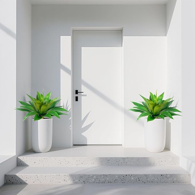 Artificial Flowers for Outdoors Artificial Agave Fake Plants Faux Agave Artificial Plants Outdoor Fake Flowers Outdoor Faux Plants Indoor Uv Resistant Artificial Plants 28''(Green 2pcs)