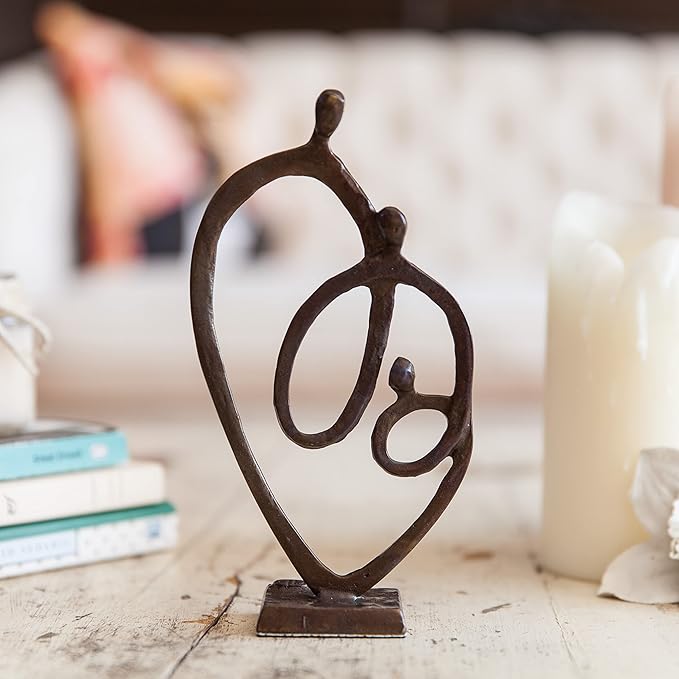 Danya B. Family of 3 Heart Ring of Love Sand-Casted Bronze Sculpture, Contemporary Decor for Home or Office, Gift for a Family of 3, Wedding, Birthday or New Baby
