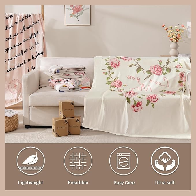 Geniospin Throw Blanket for Mom Birthday Gifts from Daughter Son, Dear Mom Blanket for Christmas, Super Soft Flannel Throw Blanket for Couch Bed Sofa, Warm and Cozy