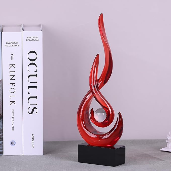 Modern Abstract Art Table Decoration - Ceramic Statue Modern White Ornaments for Living Room Great Gift Idea Home Décor 5 * 2.5 * 10.5 inch Gift Box Included (Red)