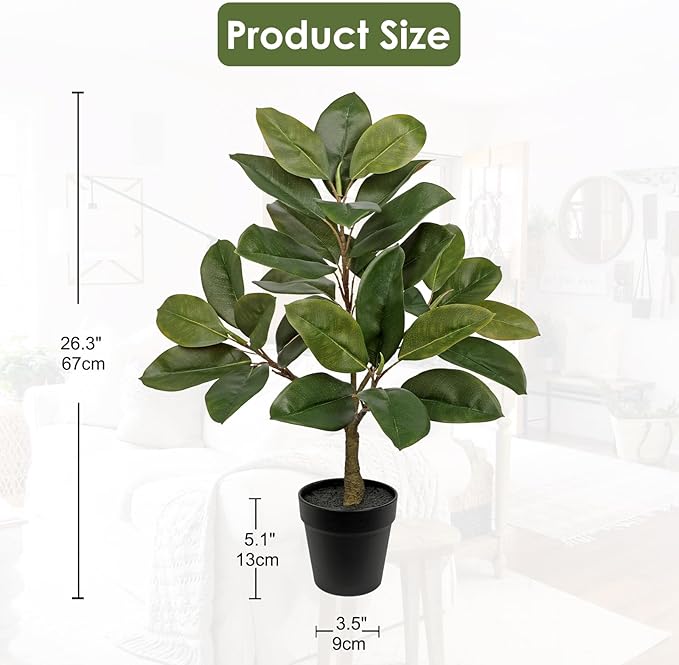 Briful Artificial Magnolia Tree in Black Pot – 26.3in Tall Faux Magnolia Greenery Plant Fake Potted Silk Tree for Home Office Room Kitchen Outdoor Porch Décor