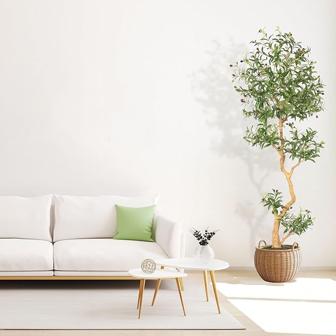 Olive Tree 6.8 Feet – Artificial Plants Indoor, Faux Olive Tree and Pot, Fake Tree for Home Decor, Faux Trees Indoor for Living Room, Office, Bedroom – Tall Artificial Trees for Home, Designer Tree