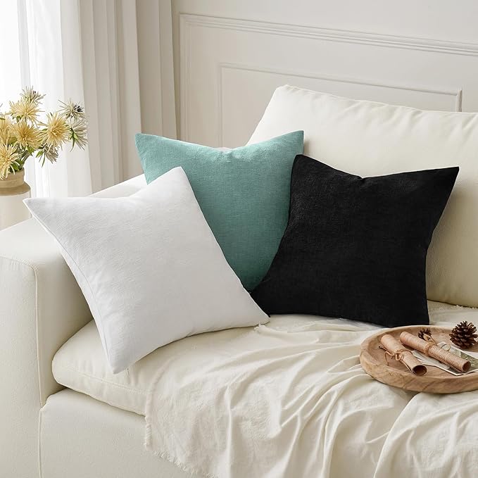 MIULEE Aqua Green Couch Pillow Covers 18x18 Inch, Set of 2 Soft Chenille Decorative Square Throw Pillow Covers Farmhouse for Sofa Living Room Bed