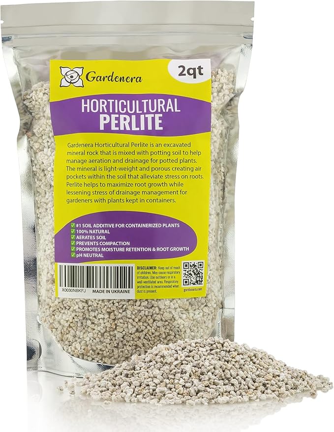 Organic Perlite — Medium/Fine Grade Horticultural Soil Amendment for Indoor & Outdoor Container Plants for Drainage Management and Enhanced Growth (3 Quart)