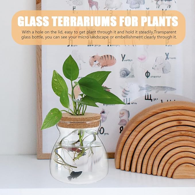 Glass Plant Jar -Plants Propagation Station - - with Wood Lid- Micro Landscape Terrarium Container Desktop Plant Jar Hydroponic Vases Gardening for Plant Lovers(Size)