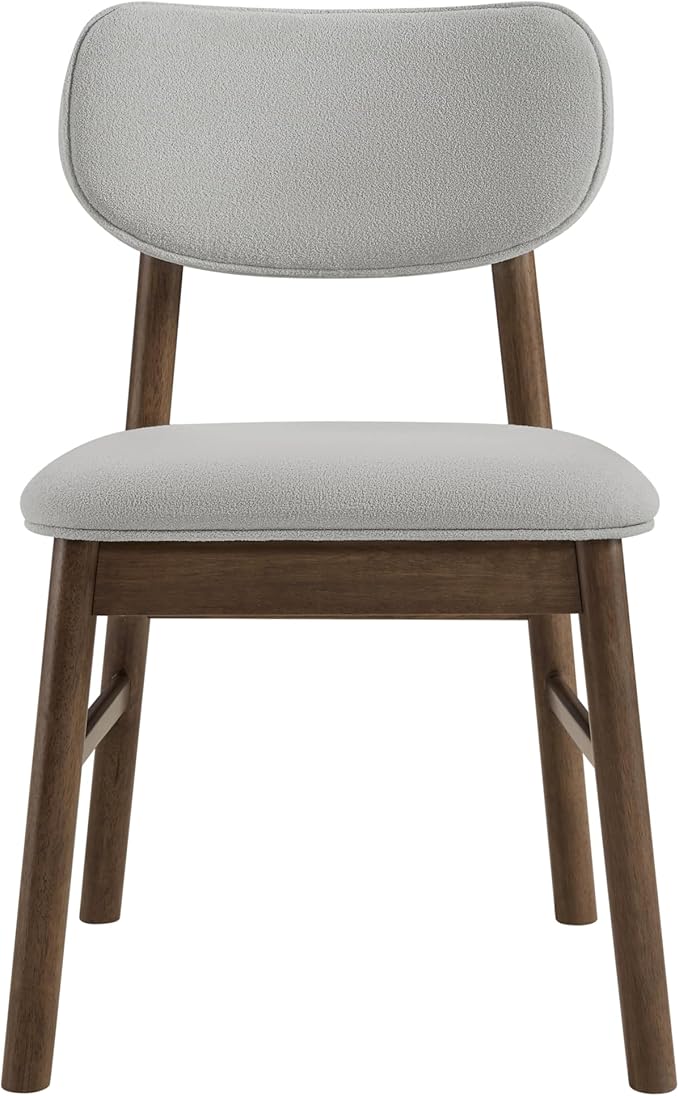 CHITA Upholstered Dining Chairs Set of 2, Mid Century Modern Kitchen & Dining Room Chairs, Solid Wood Frame in Walnut, Chenille Fabric in Silver (Gray)