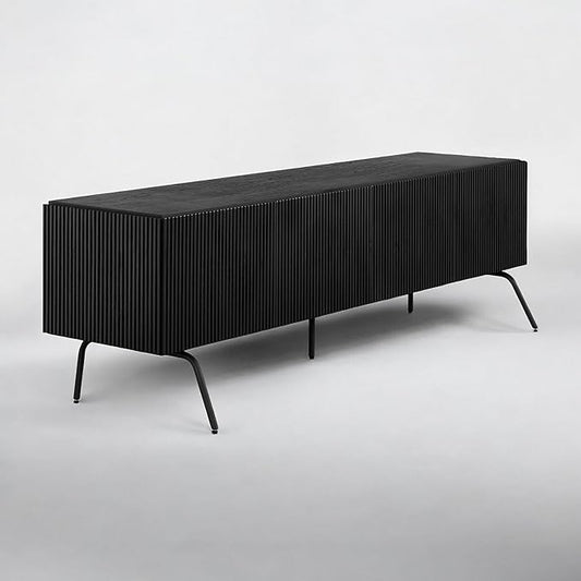 NTC Veil TV Stand with 4 Doors for TVs up to 75’’, Media Console with Vertical Groove Design and Metal Legs, Modern Entertainment Center for Living Room and Bedroom, Effortless Assembly, Burnt Black