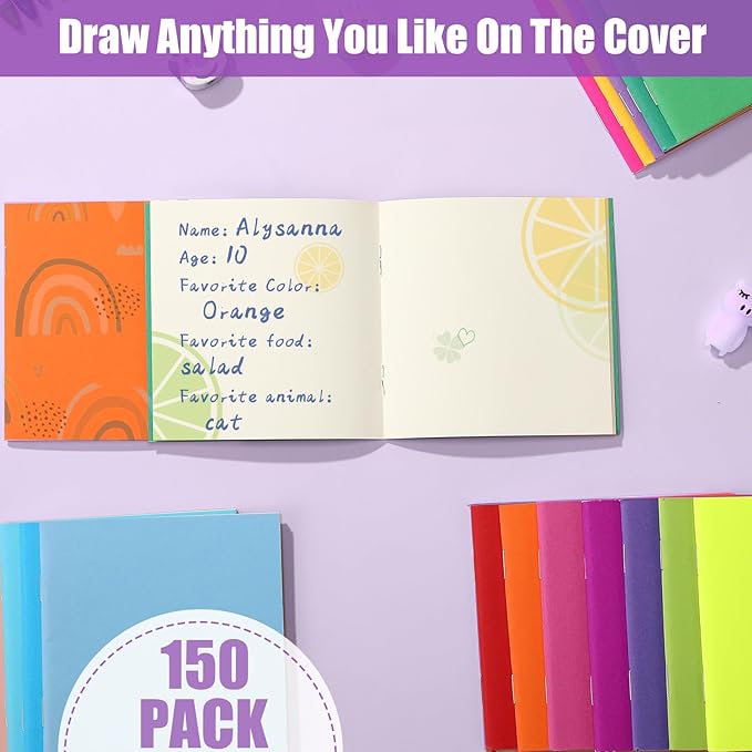 Thenshop 150 Pack Mini Notebooks Bulk Small Notepad Unlined Journals Pocket Blank Sketchbooks Kids Students Gifts Back to School Supplies 4 x 4 Inch 24 Sheets(Bright Color)