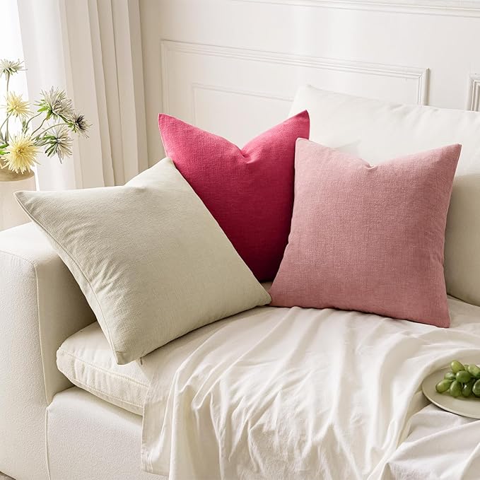 MIULEE Cream Couch Pillow Covers 18x18 Inch, Set of 2 Soft Chenille Decorative Square Throw Pillow Covers Farmhouse for Sofa Living Room Bed